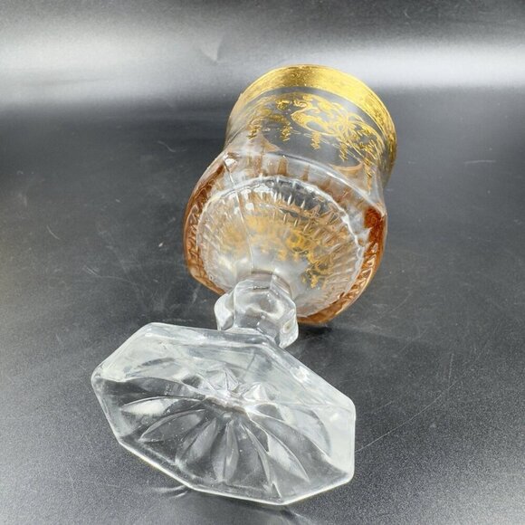 Bohemian Czech Clear Glass Goblet Cups Set2 Glasses Heavy Gold Butterfly Pattern - Picture 9 of 16